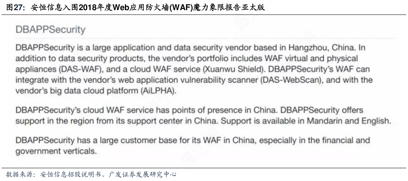 想关注一下安恒信息入围2018年度Web应用防火墙(WAF)魔力象限报告亚太版这个问题_行行查_行业研究数据库